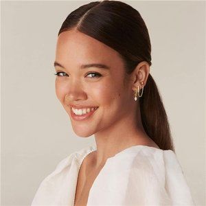 Double Piercing Gold Chain Earrings for Women | CZ Pearl Studs